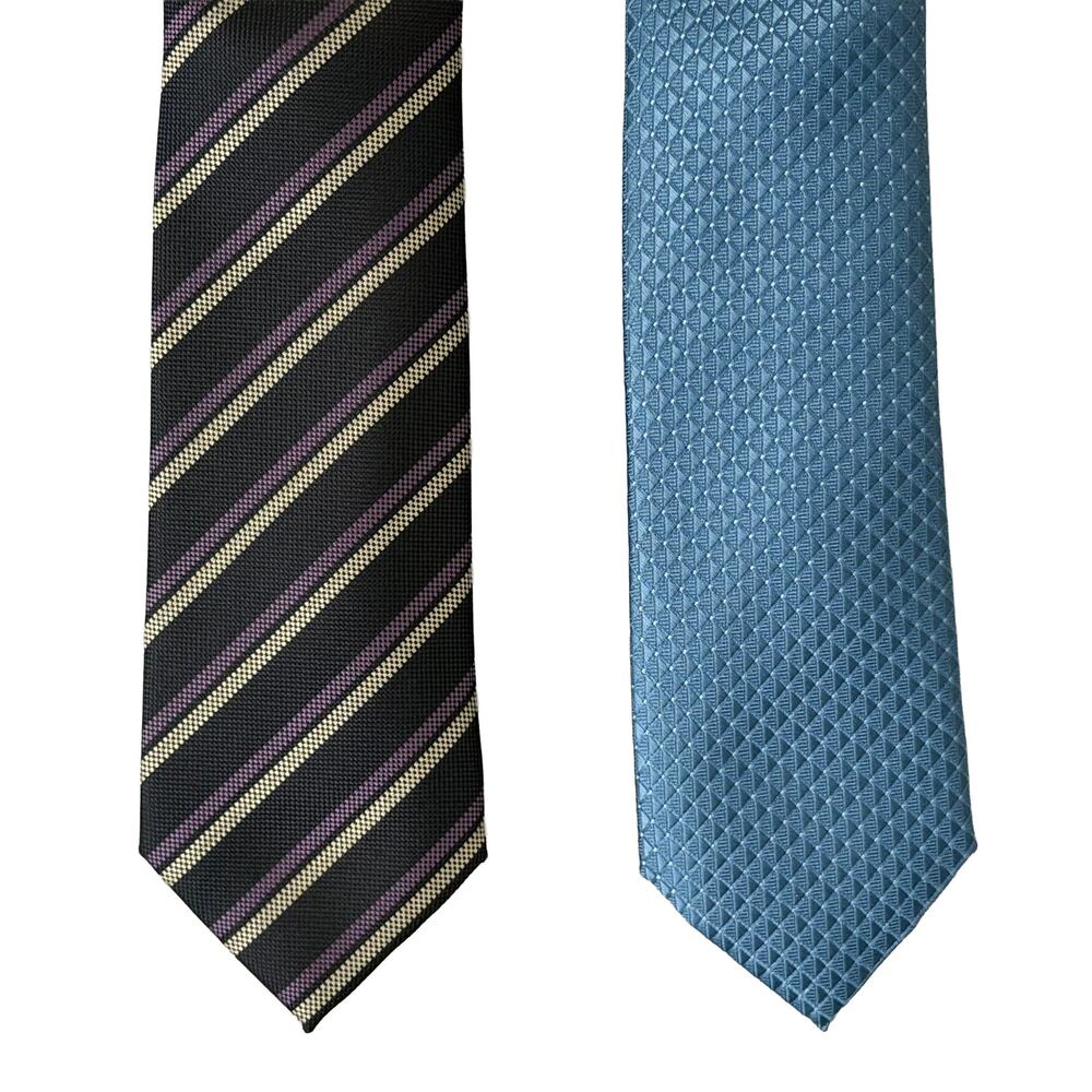 Alfani Tie Lot of 2 Classic Width Length Blue Fendley Mini Plum Earl Stripe NWT